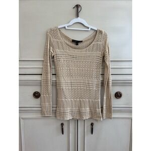 RALPH LAUREN BLACK LABEL Beige Lace-Knit‎ Viscose Top & Silk Camisole Set Sz S